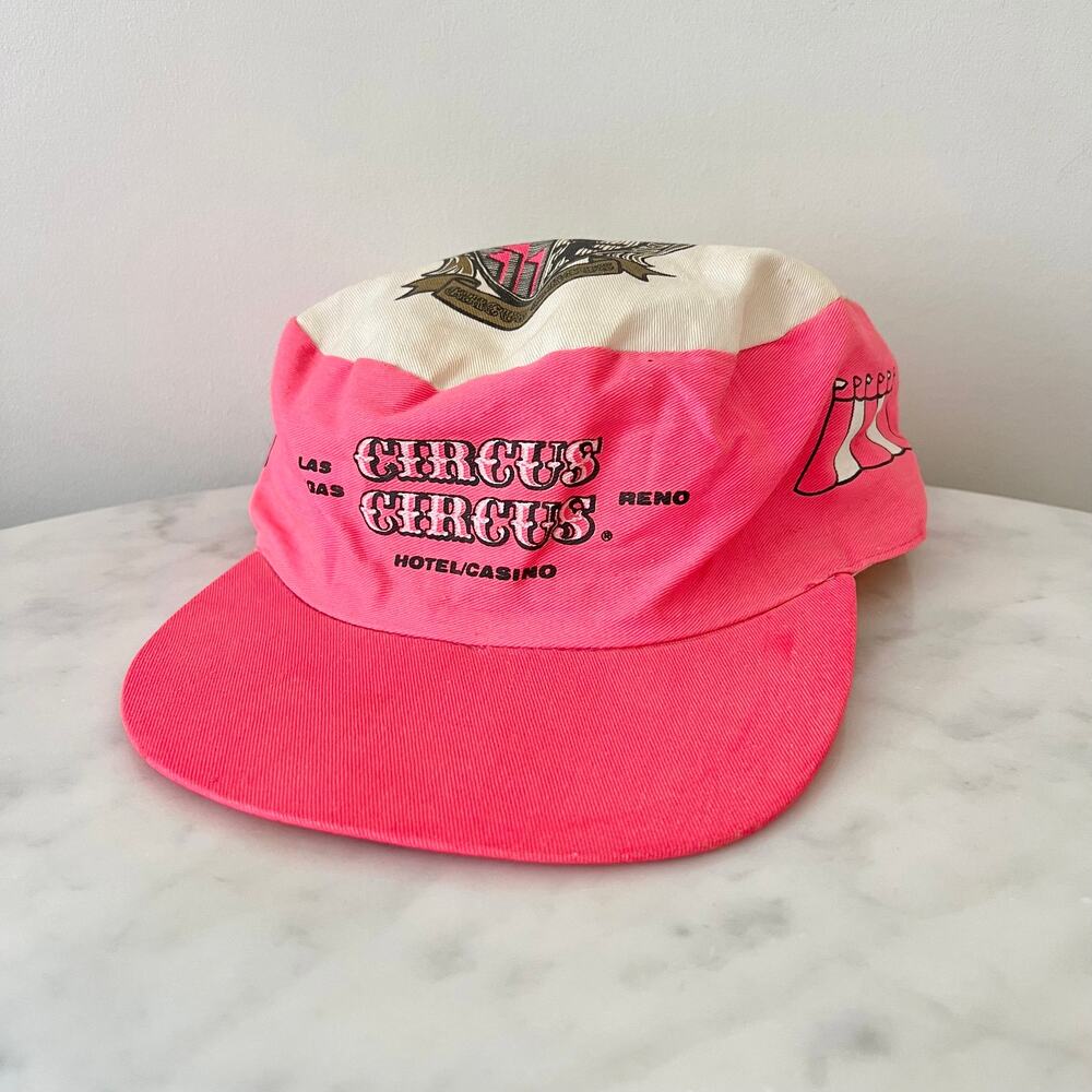 Vintage 80s 90s Hot Pink Circus Hotel Casino Painters Snapback Hat